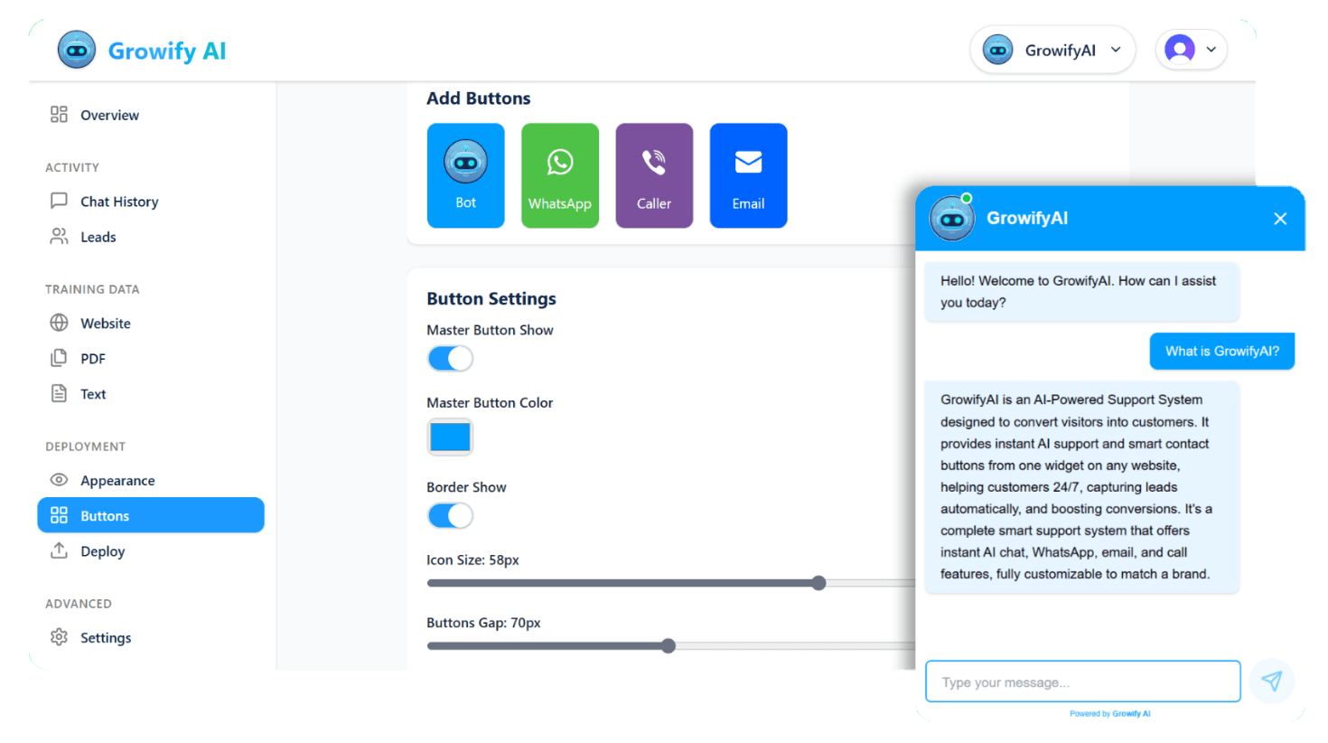 GrowifyAI Dashboard - Manage all customer conversations in one place